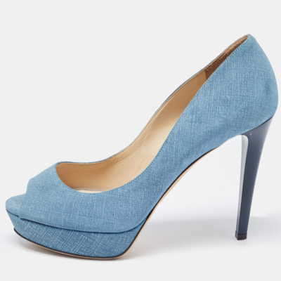 Pre-owned Jimmy Choo Blue Textured Suede Dahlia Pumps Size 40.5
