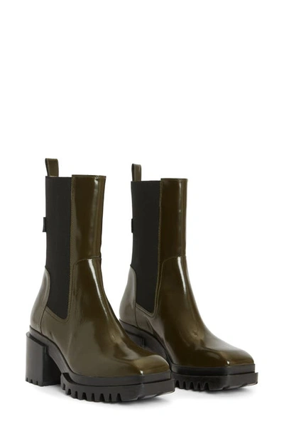 Shop Allsaints Skarlet Block Heel Chelsea Boot In Bronze Green Shine