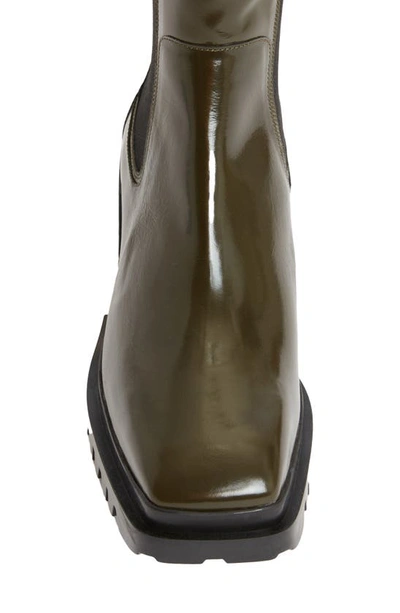 Shop Allsaints Skarlet Block Heel Chelsea Boot In Bronze Green Shine