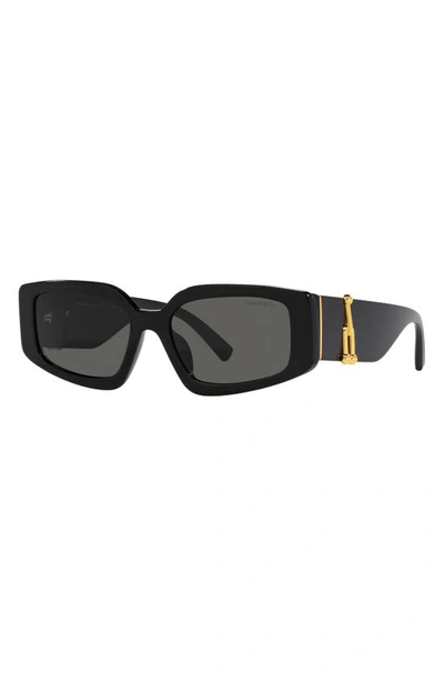 Shop Tiffany & Co 54mm Rectangular Sunglasses In Black