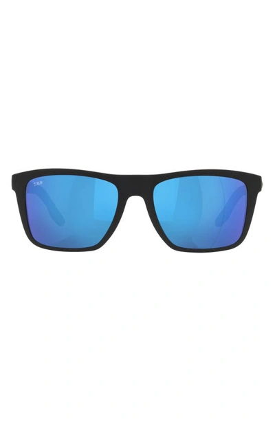 Shop Costa Del Mar Mainsail 55mm Mirrored Polarized Rectangular Sunglasses In Matte Black