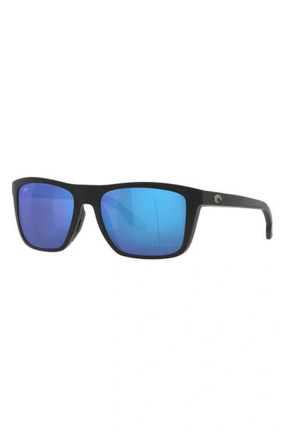 Shop Costa Del Mar Mainsail 55mm Mirrored Polarized Rectangular Sunglasses In Matte Black