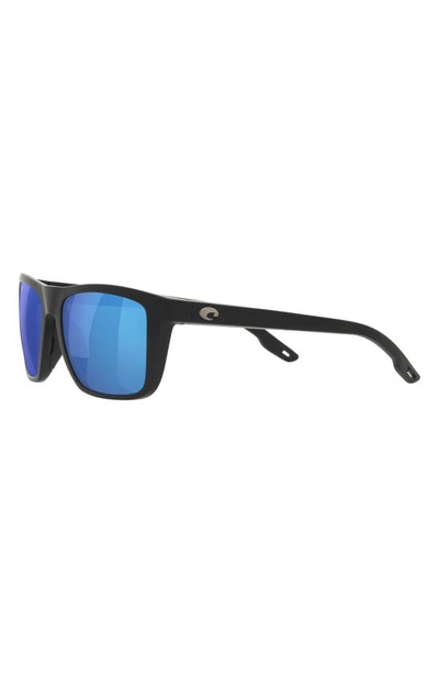 Shop Costa Del Mar Mainsail 55mm Mirrored Polarized Rectangular Sunglasses In Matte Black