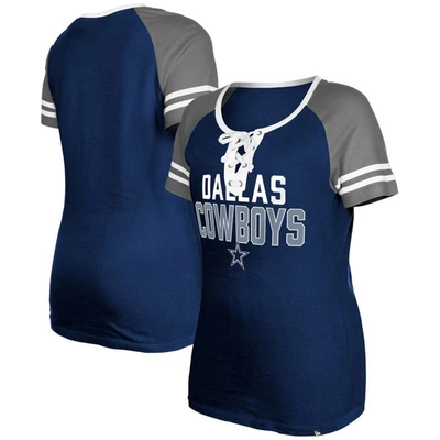 Shop New Era Navy Dallas Cowboys Raglan Lace-up T-shirt