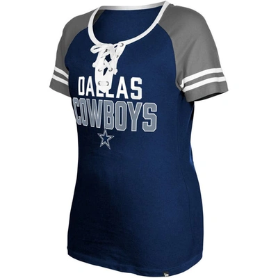 Shop New Era Navy Dallas Cowboys Raglan Lace-up T-shirt
