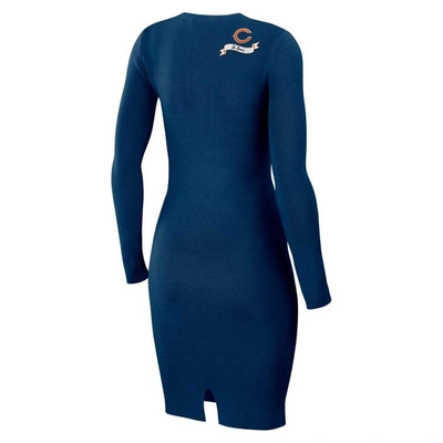 Shop Wear By Erin Andrews Navy Chicago Bears Lace Up Long Sleeve Dress