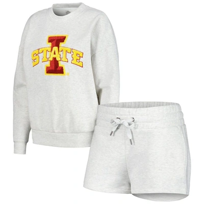 Shop Gameday Couture Ash Iowa State Cyclones Team Effort Pullover Sweatshirt & Shorts Sleep Set