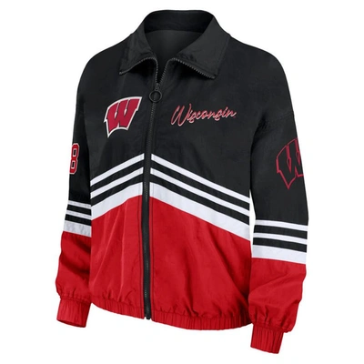 Shop Wear By Erin Andrews Black Wisconsin Badgers Vintage Throwback Windbreaker Full-zip Jacket