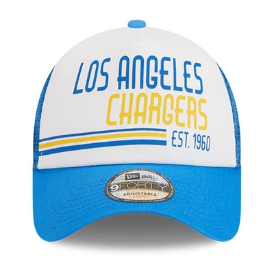 Shop New Era White/powder Blue Los Angeles Chargers Stacked A-frame Trucker 9forty Adjustable Hat