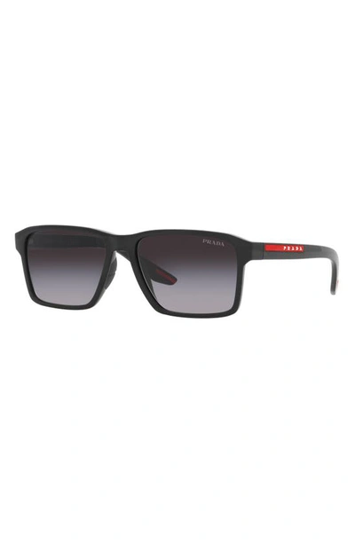 Prada 58mm Polarized Rectangular Sunglasses In Black