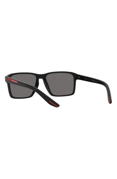 Shop Prada 58mm Polarized Rectangular Sunglasses In Rubber Black