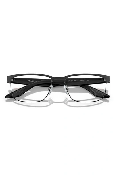 Shop Prada 56mm Rectangular Optical Glasses In Rubber Black