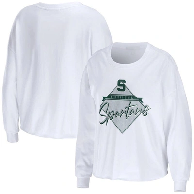 Shop Wear By Erin Andrews White Michigan State Spartans Diamond Long Sleeve Cropped T-shirt