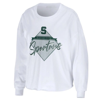 Shop Wear By Erin Andrews White Michigan State Spartans Diamond Long Sleeve Cropped T-shirt