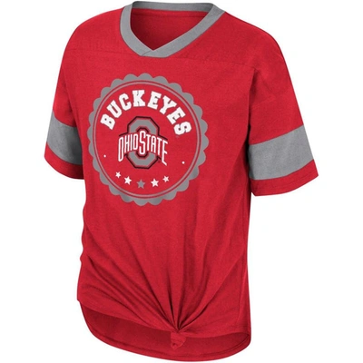 Shop Colosseum Girls Youth  Scarlet Ohio State Buckeyes Tomika Tie-front V-neck T-shirt