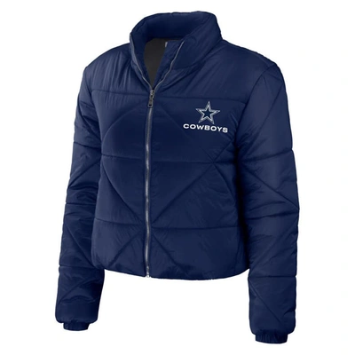 Shop Wear By Erin Andrews Navy Dallas Cowboys Puffer Full-zip Cropped Jacket