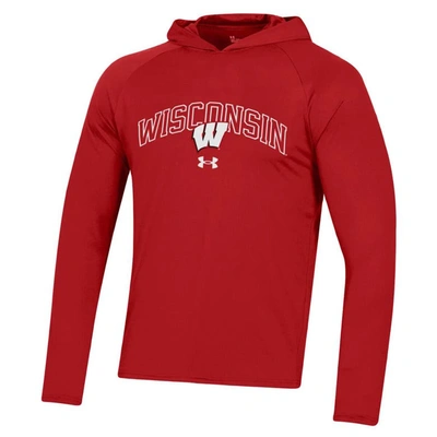 Shop Under Armour Red Wisconsin Badgers 2023 Sideline Tech Hooded Raglan Long Sleeve T-shirt