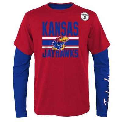 Shop Outerstuff Preschool Royal/red Kansas Jayhawks Fan Wave Short & Long Sleeve T-shirt Combo Pack