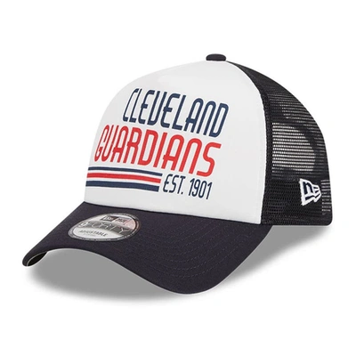 Shop New Era White/navy Cleveland Guardians Stacked A-frame Trucker 9forty Adjustable Hat