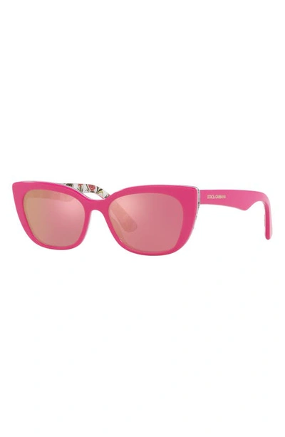Dolce & Gabbana Dolce&gabbana 49mm Small Mirrored Cat Eye Sunglasses In Rose Gold
