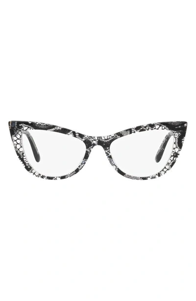 Shop Dolce & Gabbana 54mm Cat Eye Optical Glasses In Black Lace