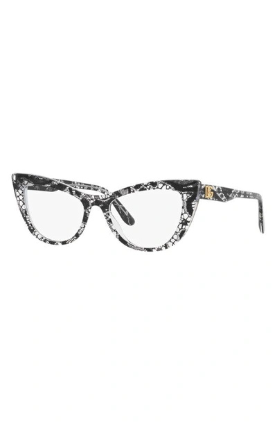 Shop Dolce & Gabbana 54mm Cat Eye Optical Glasses In Black Lace