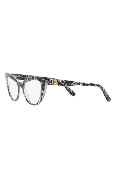 Shop Dolce & Gabbana 54mm Cat Eye Optical Glasses In Black Lace