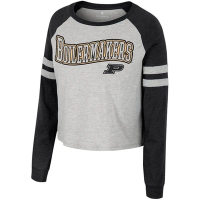 Shop Colosseum Heather Gray Purdue Boilermakers I'm Gliding Here Raglan Long Sleeve Cropped T-shirt