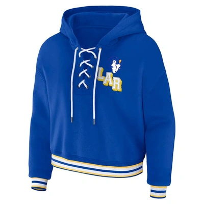 Shop Wear By Erin Andrews Royal Los Angeles Rams Lace-up Pullover Hoodie