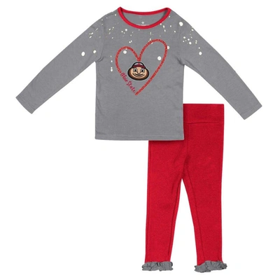 Shop Colosseum Girls Toddler  Gray/scarlet Ohio State Buckeyes Onstage Long Sleeve T-shirt & Leggings Set