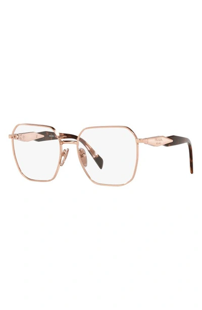 Prada 53mm Square Optical Glasses In Pink Gold