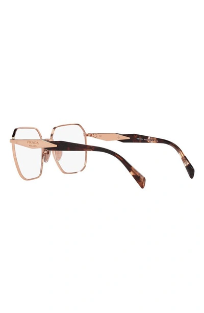 Prada 53mm Square Optical Glasses In Pink Gold