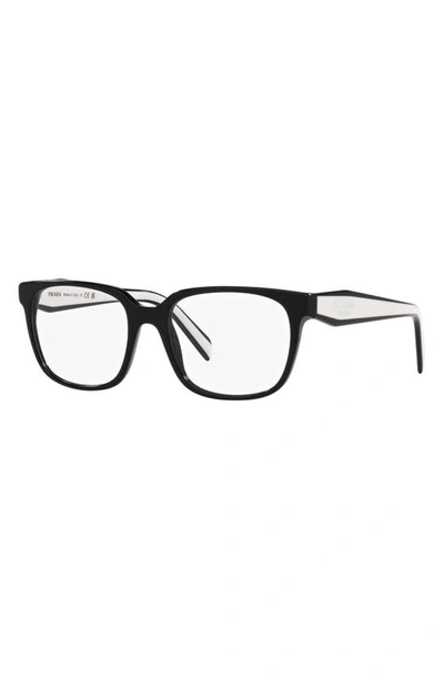 Prada 54mm Rectangular Optical Glasses In Black