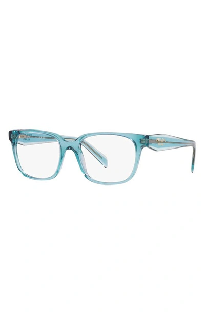Prada 52mm Rectangular Optical Glasses In Blue