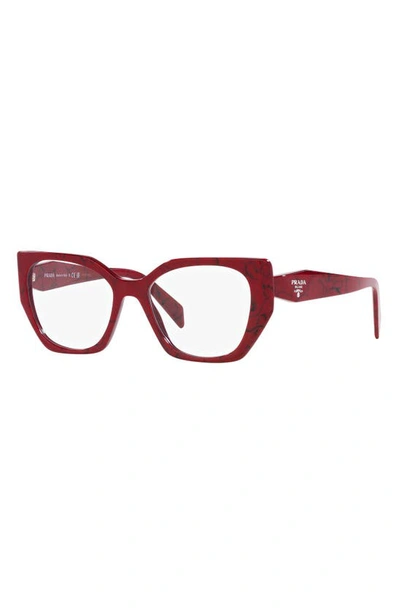 Shop Prada 54mm Square Optical Glasses In Black White/ Red