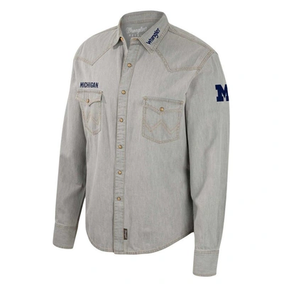 Shop Colosseum X Wrangler Gray Michigan Wolverines Cowboy Cut Western Full-snap Long Sleeve Shirt