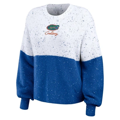 Wear By Erin Andrews Women's  White, Royal Florida Gators Colorblock Script Pullover Sweater In White