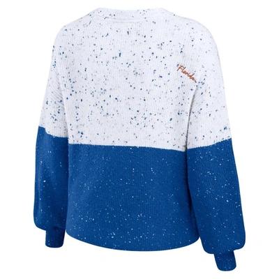 Wear By Erin Andrews Women's  White, Royal Florida Gators Colorblock Script Pullover Sweater In White