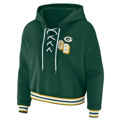 Shop Wear By Erin Andrews Green Green Bay Packers Plus Size Lace-up Pullover Hoodie
