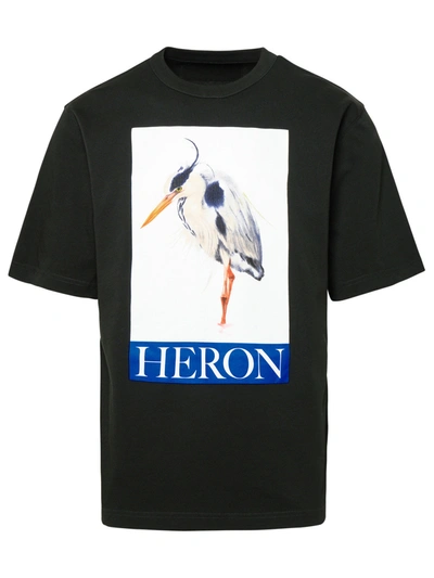 Shop Heron Preston Man 'bird Painted' Green Cotton T-shirt In Black