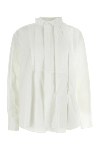 Shop Sacai Woman White Polyester Blend Chiffon Mix Cotton Poplin Shirt
