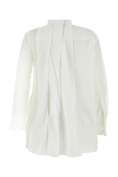 Shop Sacai Woman White Polyester Blend Chiffon Mix Cotton Poplin Shirt