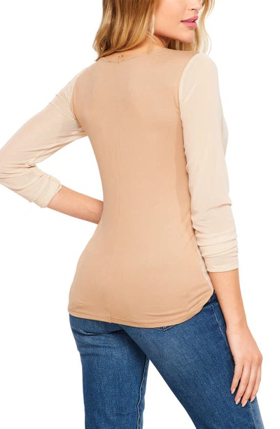 Shop Bluegrey Ruched Side Three Quarter Sleeve Top In Taupe