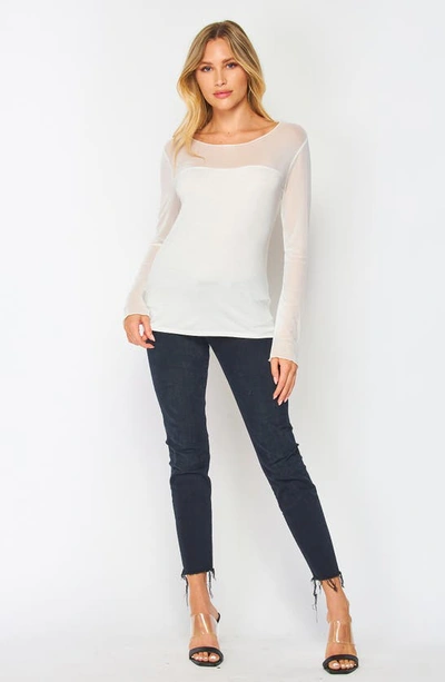 Shop Bluegrey Mesh Long Sleeve Mixed Media Top In Off White