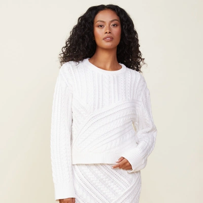 Monrow Merino Wool Cable Knit Sweater In White