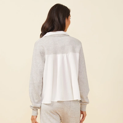 Shop Monrow Poplin Mix Collar Sweatshirt In Heather Grey