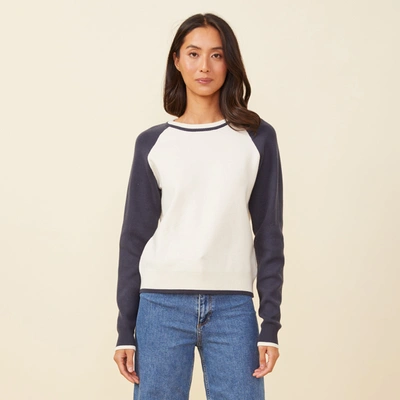 Monrow Supersoft Color Block Sweater In Ivory/blue Black