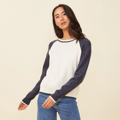 Monrow Supersoft Color Block Sweater In Ivory/blue Black