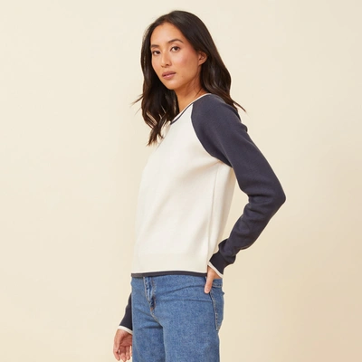 Monrow Supersoft Color Block Sweater In Ivory/blue Black