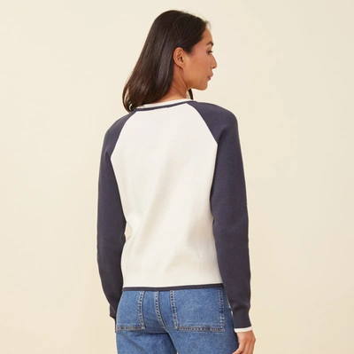 Monrow Supersoft Color Block Sweater In Ivory/blue Black